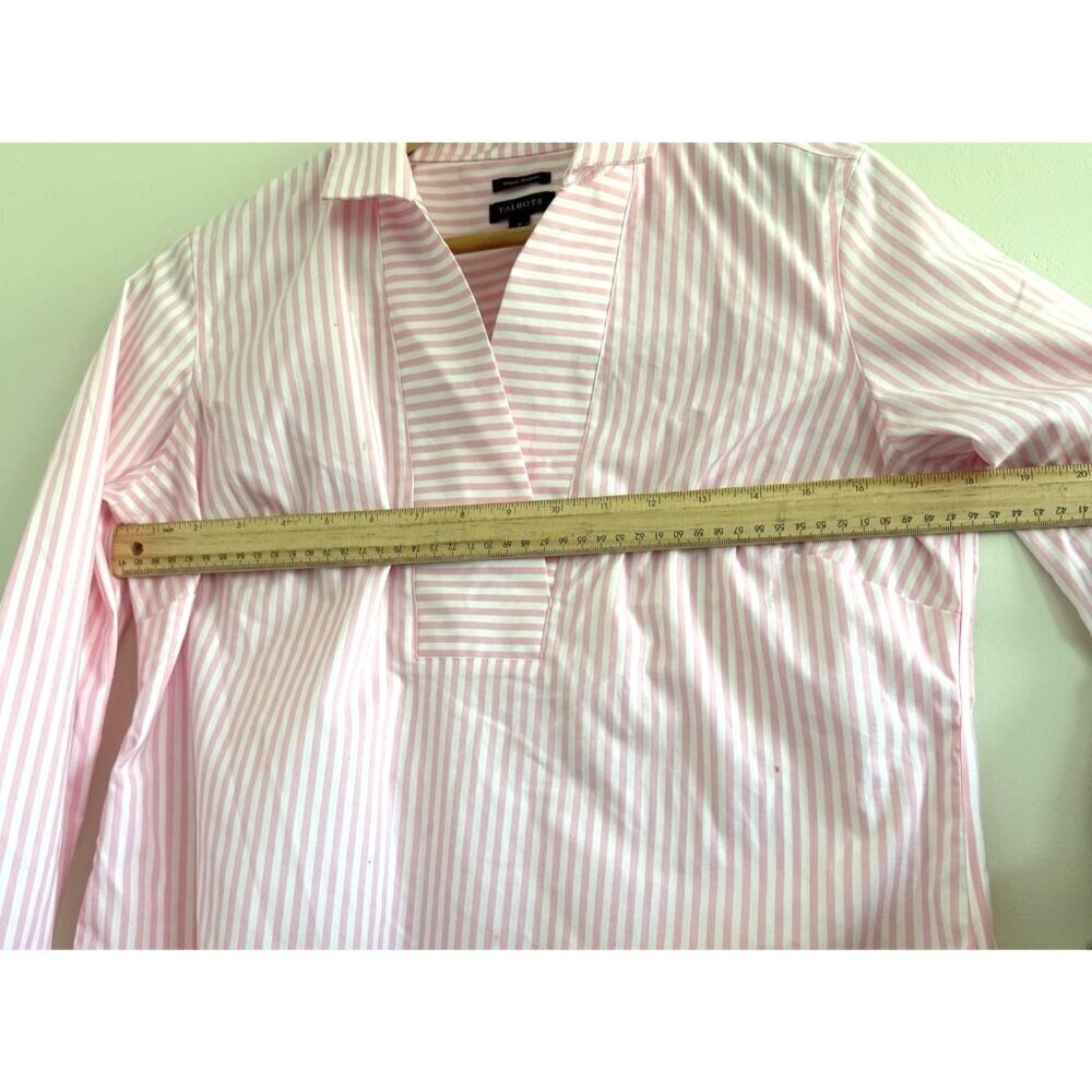 Talbots non-iron striped blouse size 2 long sleeve V-neck shirt office classic - Picture 4 of 11